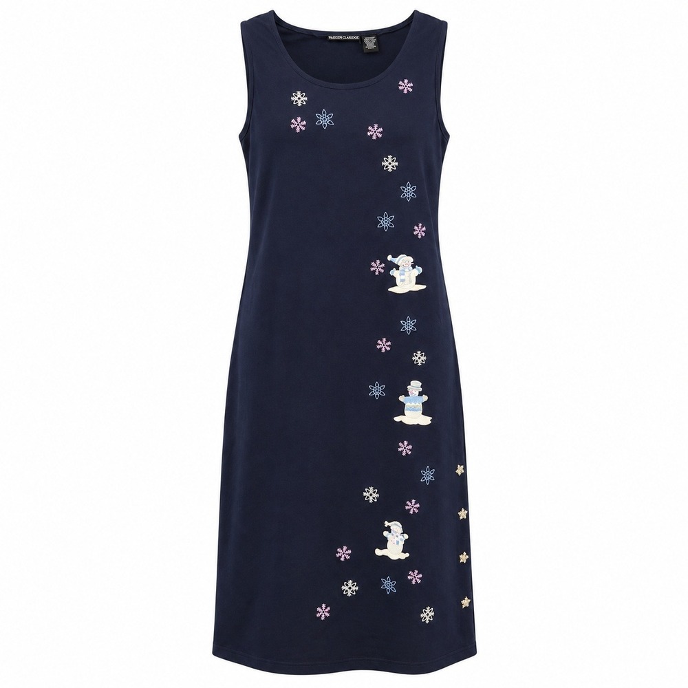 Vintage Coquette Holiday Snowman Overall Jumper Dress Womens Size XL Embroidered